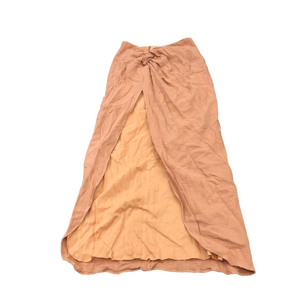 NWT Rumer Mirage Skirt Womens M Clay Orange Cotton Twist Front Maxi Slit Summer